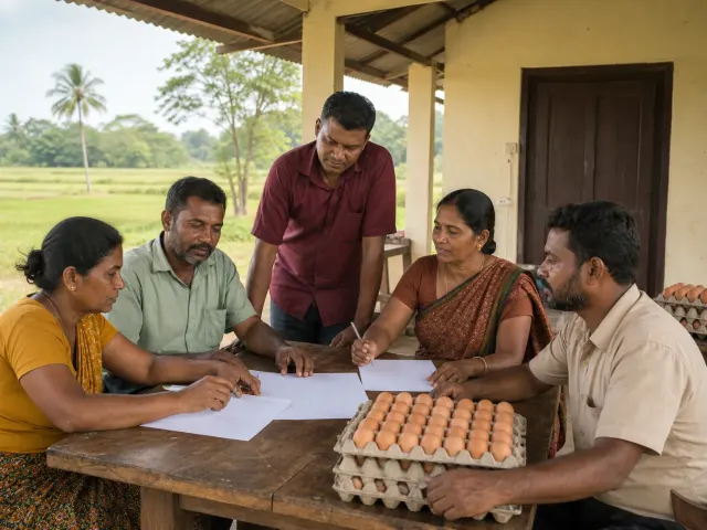 Sri Lankan poultry stakeholders collaborating at a rural agricultural cooperative